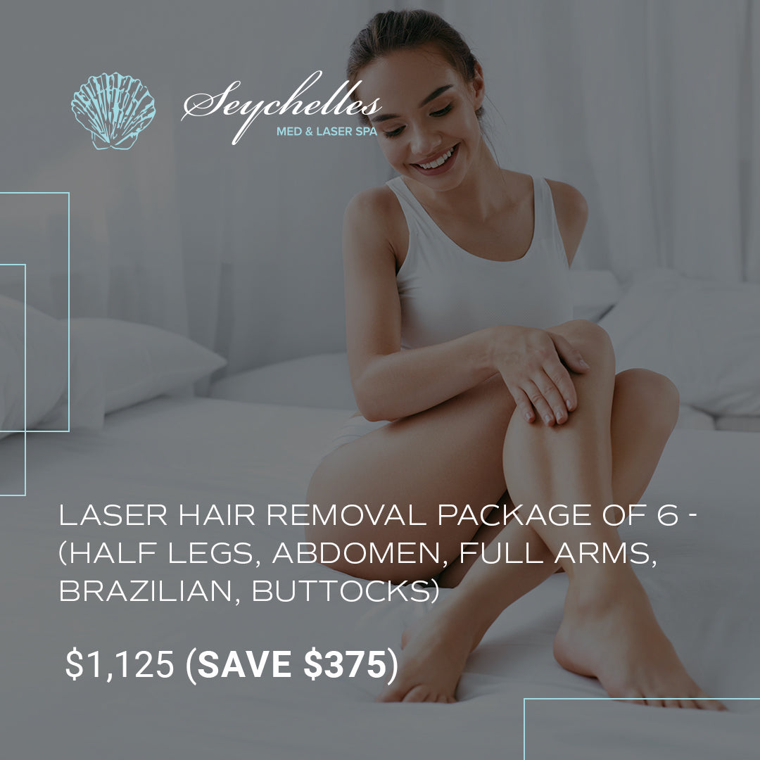 Laser Hair Removal Package of 6 - Large Area (Half Legs, Abdomen, Full Arms, Brazilian, Buttocks)